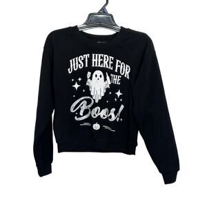 NWT Just Here For the Boos Black Cropped Halloween Ghost Crewneck Size XS